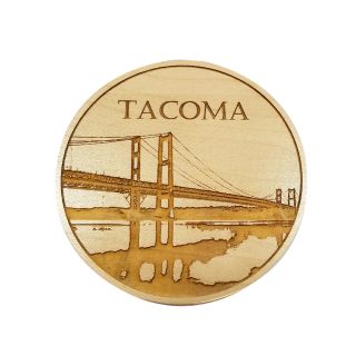 Engraved Wood Coaster - Tacoma Narrows Bridge - 4