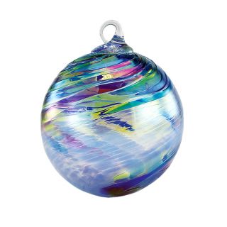 Glass Eye Studio Hand Blown Glass Classic Ornament - Sapphire Feather - 3'' diameter