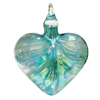 Glass Eye Studio Hand Blown Glass Heart Ornament - Jade Mosaic- 3