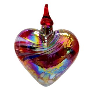 Glass Eye Studio Hand Blown Glass Heart Ornament - Red Feather - 3