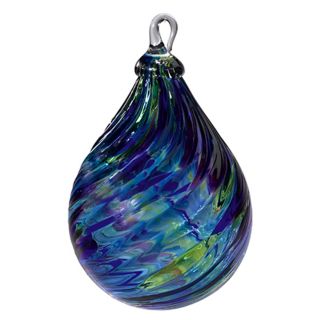 Glass Eye Studio Hand Blown Glass Raindrop Ornament - Ocean - 4'' height