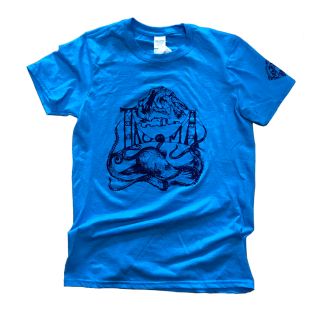 Tacoma Narrows Bridge Octopus T-Shirt (Turquoise Blue) - Shroom Brothers