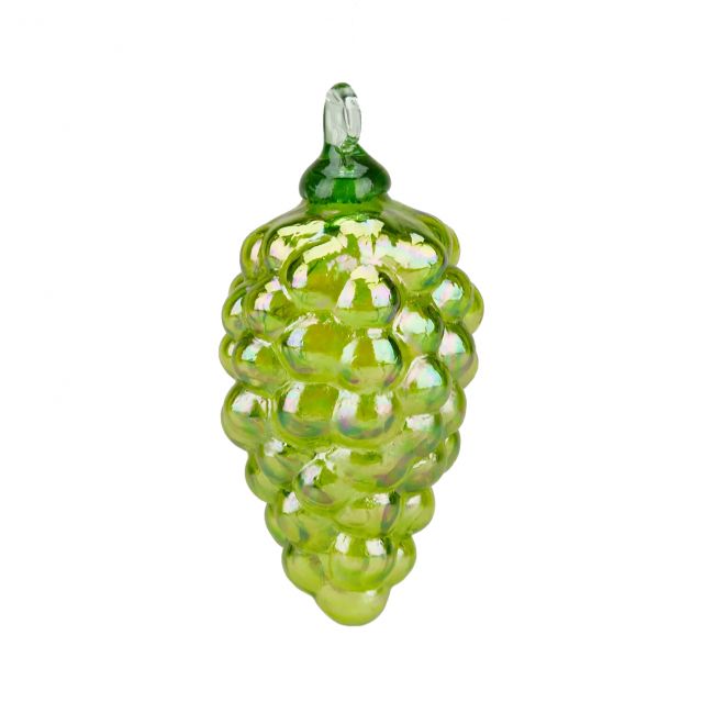 Hand Blown Art Glass Fruit Ornament - Green Grapes - 4''