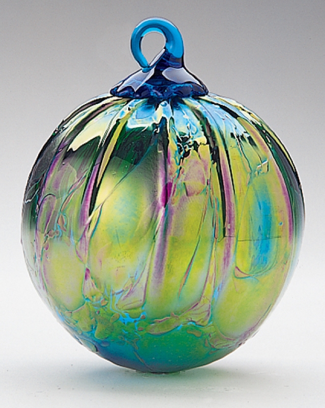 Mt. St. Helens Ash Hand Blown Glass Ornament - Aqua Lustre - 3'' diameter