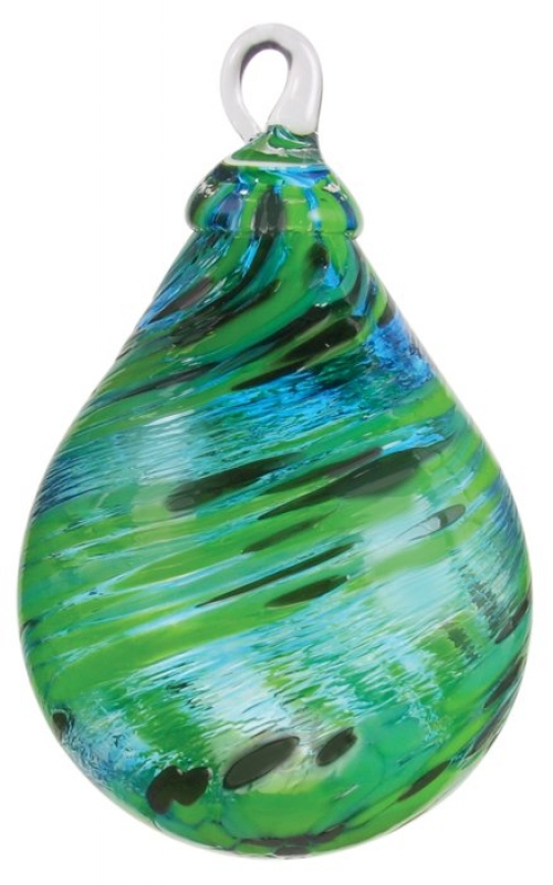 Mt. St. Helens Ash Hand Blown Glass Raindrop Ornament - Bluegrass - 4'' height