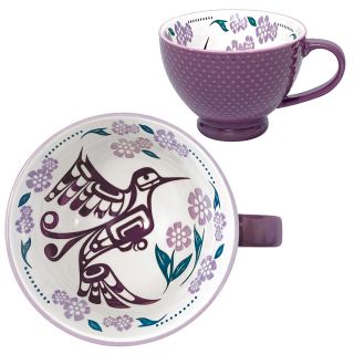 12oz Indigenous Art Porcelain Mug - Hummingbird (Purple) by Francis Dick