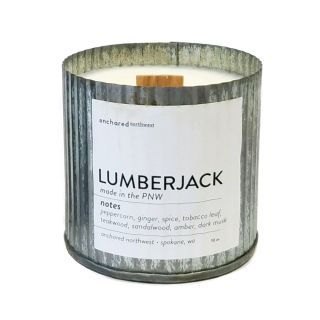 Anchored Northwest - 10oz Rustic Wooden Wick 100% Soy Wax Candle - Lumberjack
