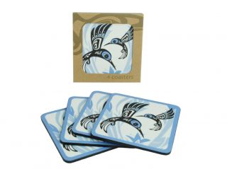 Coaster Set - Native American Design Coasters - Hummingbird by Bill Helin - Set of 4 (Blue)