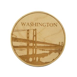 Engraved Maple Wood Coaster - Washington Narrows Bridge - 4