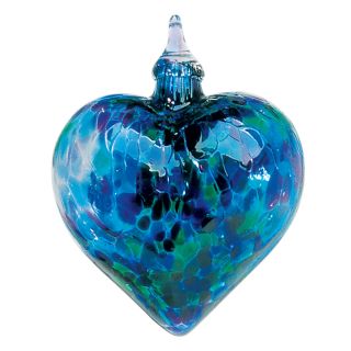 Glass Eye Studio Hand Blown Glass Heart Ornament - Blue Mosaic Chip - 3