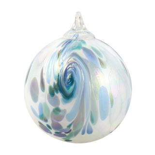 Glass Eye Studio Hand Blown Glass Ornament - Blue Hydrangea Feather - 3'' diameter