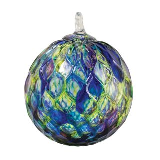 Glass Eye Studio Hand Blown Glass Ornament - Blue Mosaic Diamond Facet - 3'' diameter