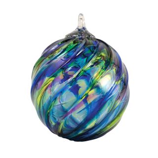 Glass Eye Studio Hand Blown Glass Ornament - Blue Mosaic Twist - 3'' diameter