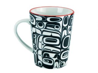 Indigenous American Art - Porcelain Mug - Raven by Kelly Robinson (Red/Black)
