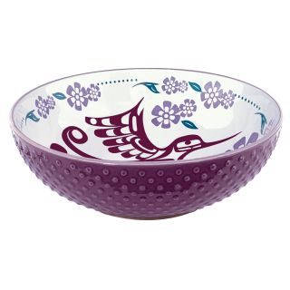 Indigenous Art Large Serving Bowl - Hummingbird With Flowers