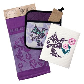 Kitchen Set - Purple Hummingbird With Flower Trio