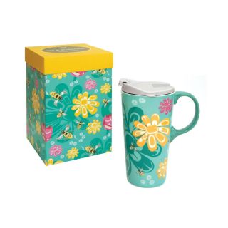 Native American - 17oz Ceramic Travel Mug With Handle - Bee & Blossoms by Paul Windsor