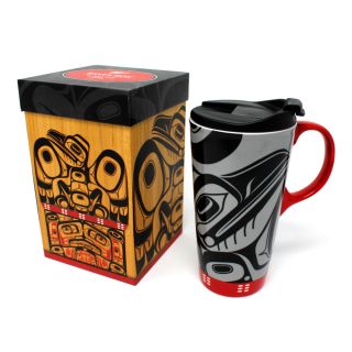 Native American - 17oz Ceramic Travel Mug With Handle - Raven Box by Allan Weir