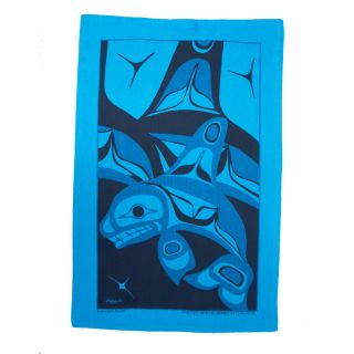 Native American - Tea Towel - Orca Whale (Blue) by Bill Helin