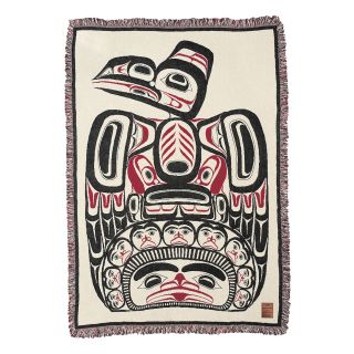 Pacific Northwest Coast Native American - Children of the Raven - Cotton Throw Blanket - by Northwest Coast Indian artist Bill Reid - 48