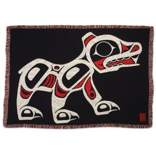 Pacific Northwest Coast Native American - The Spirit Bear - Cotton Throw Blanket - by Joe Mandur Jr - approx: 48