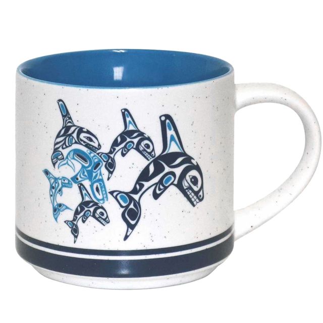 16oz Indigenous Art Ceramic Mug - Orca Family by Paul Windsor