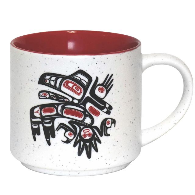 16oz Indigenous Art Ceramic Mug - Running Raven by Morgan Asoyuf