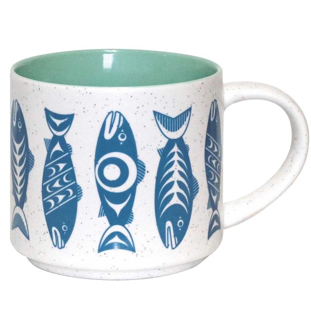 16oz Indigenous Art Ceramic Mug - Salmon in the Wild by Simone Diamond