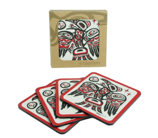 Coaster Set - Native American Design Coasters - Raven by Bill Helin - Set of 4