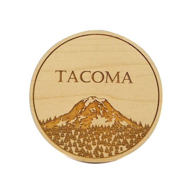 Engraved Maple Wood Coaster - Tacoma Mt Rainier - 4