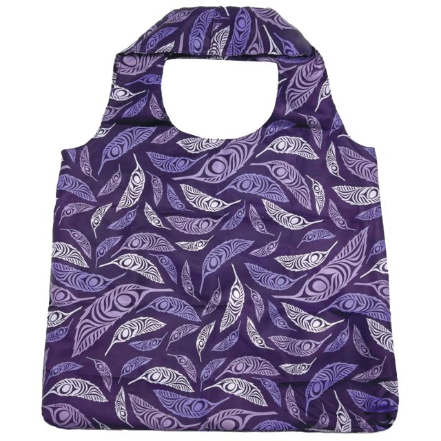 Foldable Shopping Bag - Purple - Feather by Simone Diamond