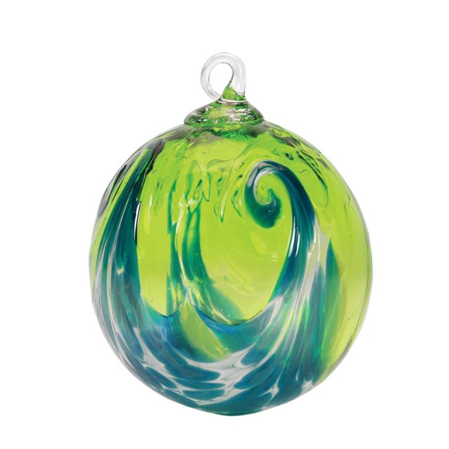 Glass Eye Studio Hand Blown Glass Ornament - Aqua Wave - 3'' diameter