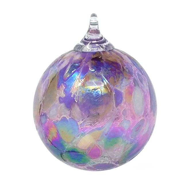 Glass Eye Studio Hand Blown Glass Ornament - Purple Pansy - 3'' diameter