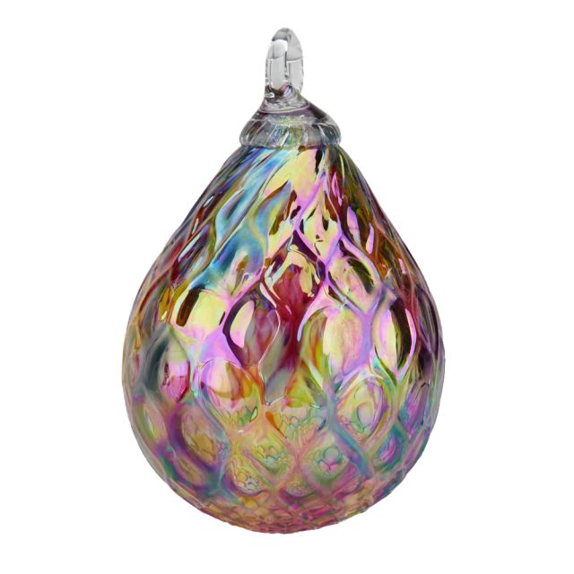 Glass Eye Studio Hand Blown Glass Raindrop Ornament - Rainbow Diamond Twist - 4'' height