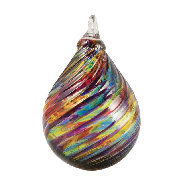 Glass Eye Studio Hand Blown Glass Raindrop Ornament - Rainbow Twist - 4'' height