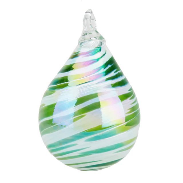 Glass Eye Studio Hand Blown Glass Raindrop Ornament - Spearmint Twist - 4'' height