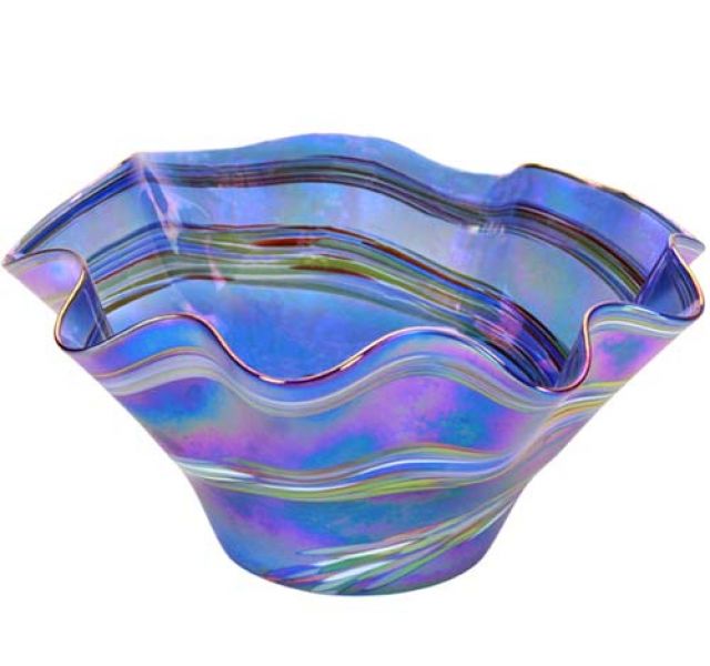Glass Eye Studio - Large Wave Bowl - Blue Rainbow Twist - 9