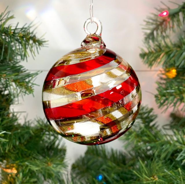 Glass Eye Studio - Limited Edition 2022 Holiday Ornament (Red and Gold Stripes)