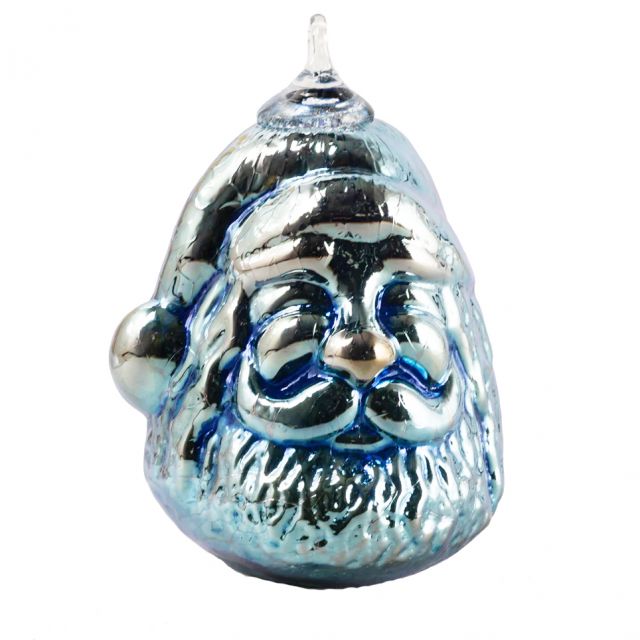 Hand Blown Art Glass Ornament - Santa -Tinsel Blue - 4''