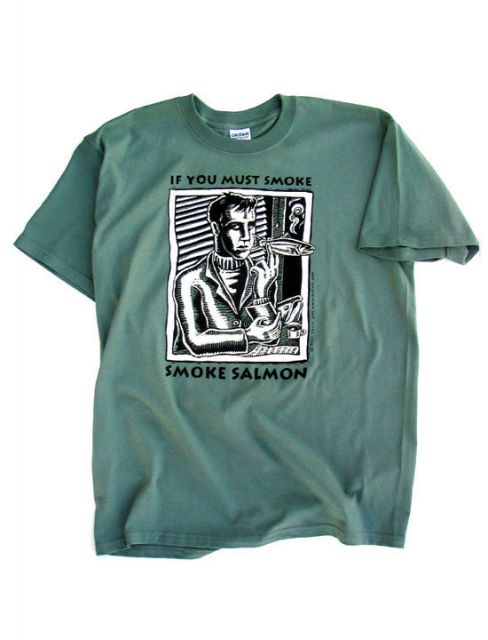 If You Must Smoke, Smoke Salmon T-Shirt - By Ray Troll - Large
