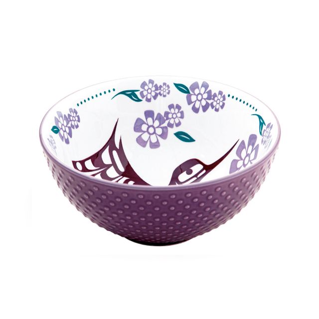 Indigenous Art Medium Bowl - Hummingbird (Purple) by Francis Dick