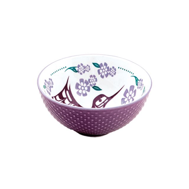 Indigenous Art Small Bowl - Hummingbird (Purple) by Francis Dick