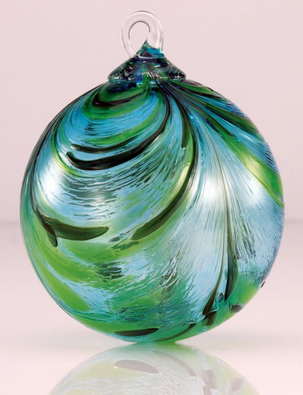 Mt. St. Helens Ash Hand Blown Glass Ornament - Aqua Taffy - 3'' diameter