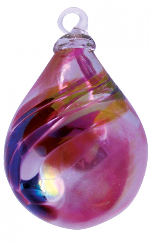Mt. St. Helens Ash Hand Blown Glass Raindrop Ornament - Wild Rose - 4'' height