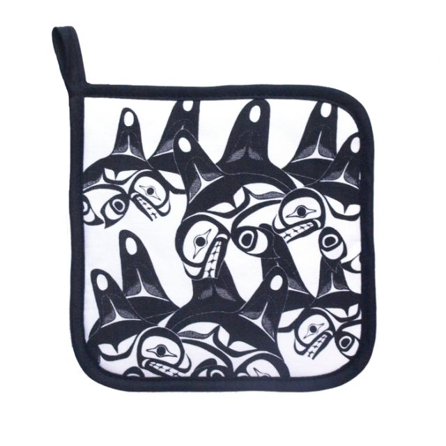 Native American - Pot Holder - Many Whale by Bill Helin (Black/White) 