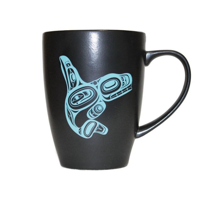 Native American - Whale by Ernest Swanson - Matte Black Ceramic Mug - 14oz
