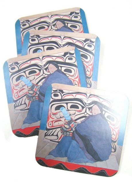 North Coast Indian Artwork Coasters  - Set of 4 Bentwood Coasters -  by Irene Klar