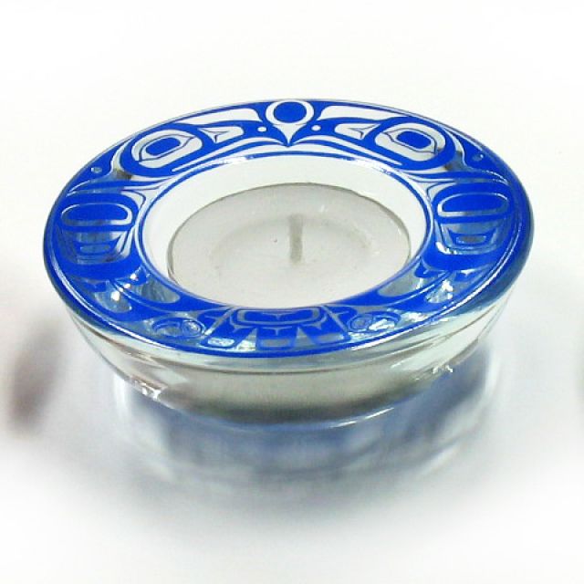 Northwest Coast Indian Tea Candle Holder - Blue - 3