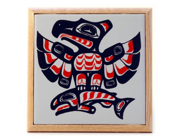 Pacific Northwest Coast Native American Ceramic Tile Eagle Trivet - 7